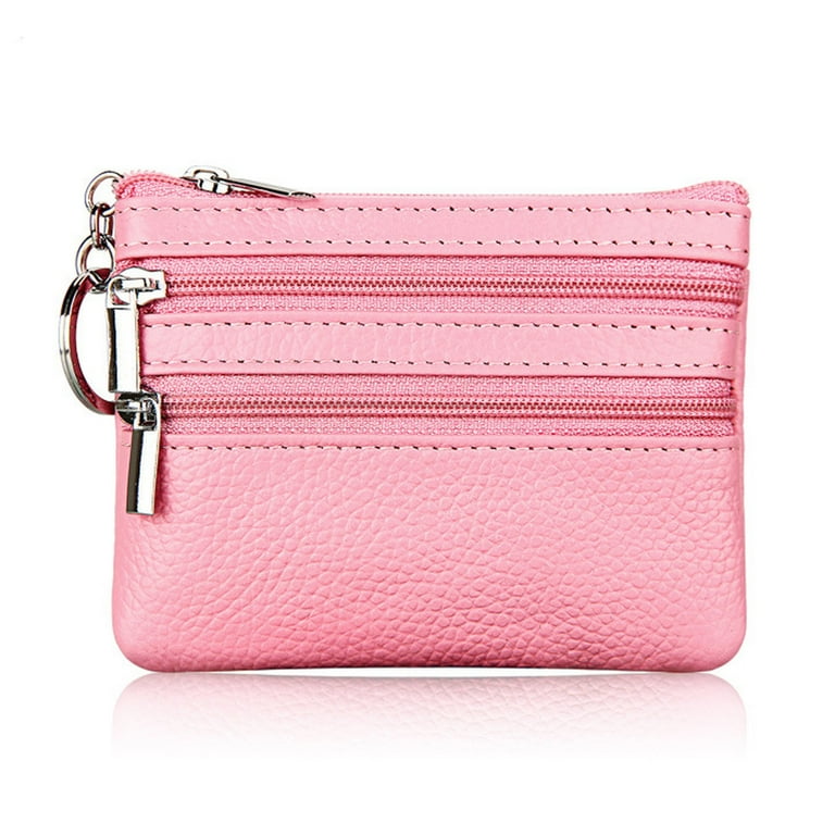 Ayli Mini Leather Wallet Coin Purse 3 Zipper Pockets Key Ring Mini Pouch for Women and Teenage Girls