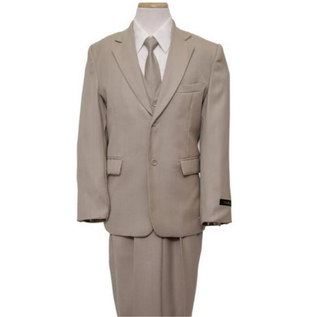 2 Button Front Closure Interior Pick Stitching Boys Suits Beige - 5