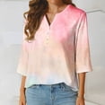 thumbnail image 5 of HADST Women's Summer Tops - Summer Tie Dye Button V Neck 3/4 Sleeves Tops Cotton Tops for Women, 5 of 6