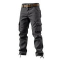 thumbnail image 2 of Juesizh Mens Cargo Pants Button Zipper Waist Staight Leg Cargo Pants Outdoor Casual Loose Solid Color Multi Pockets Workout Pants, 2 of 3