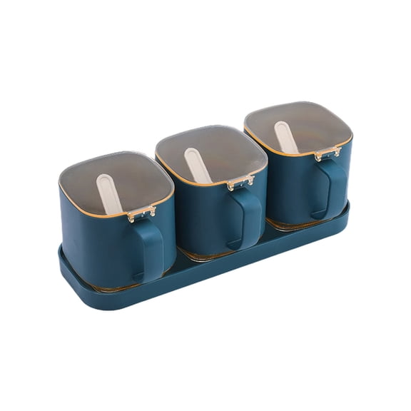 Blue Blue Standing Lid Spice Jar With Spoon Kitchen Organizer For Seasonings Herbs Dry Food Storage