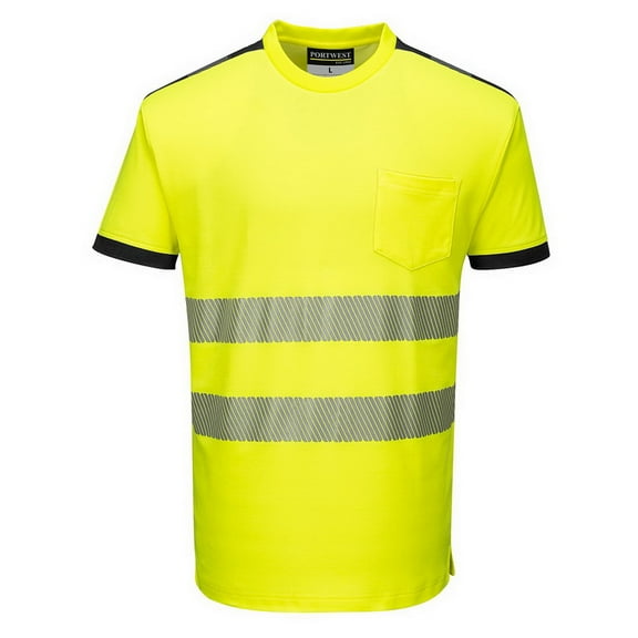 Portwest T181 PW3 Hi-Vis Short Sleeve Safety T-Shirt Yellow/Black, 4X-Large