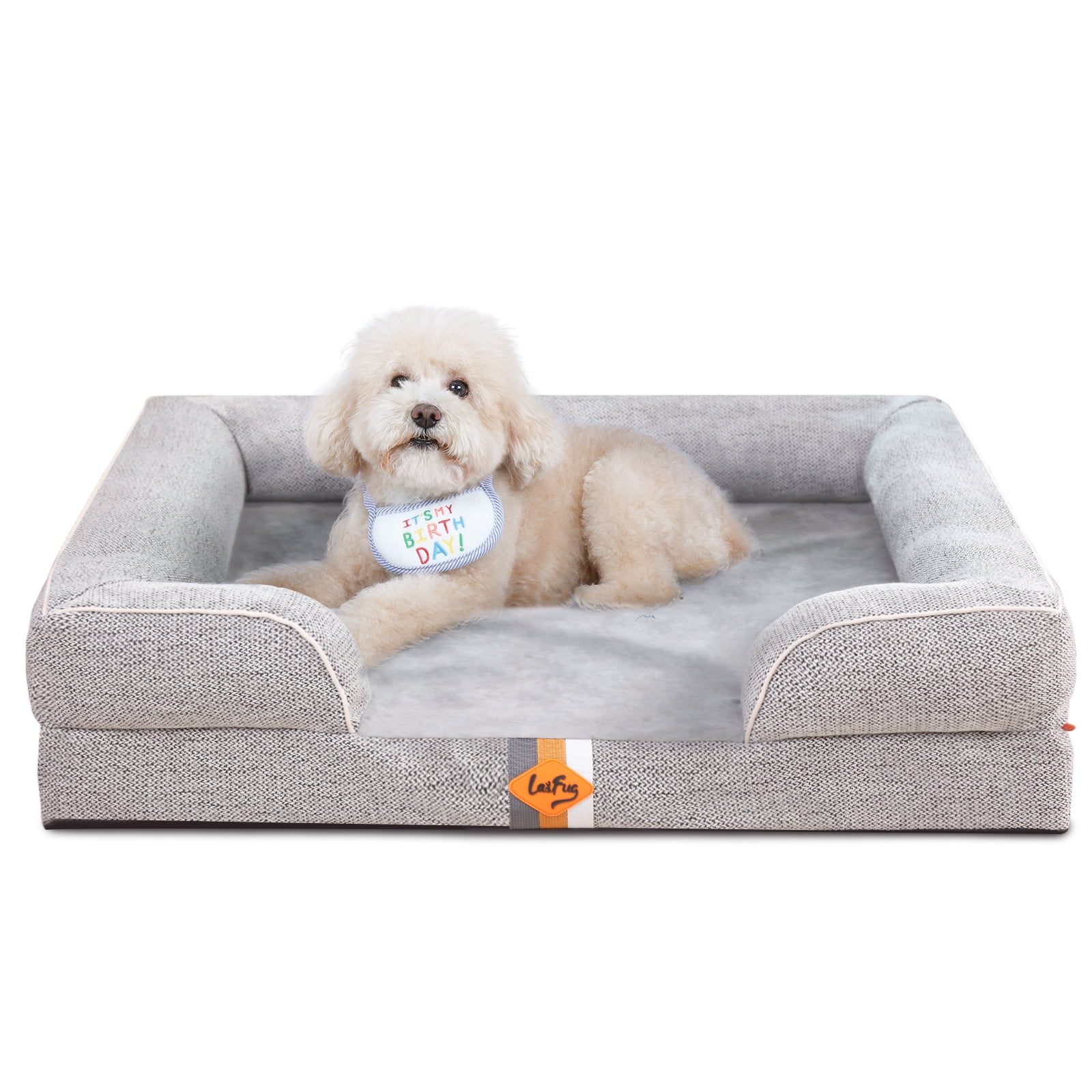 Laifug Orthopedic Premium Memory Foam Dog Bed, Dog Sofa with Washable and Removable Suede Cover, Waterproof Liner and Non-Slip Bottom