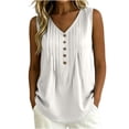 thumbnail image 2 of ClodeEU Women's V Neck Sleeveless Henley Blouse, Casual Loose Tank Top with Pleat White,Women's Plus XL, 2 of 8