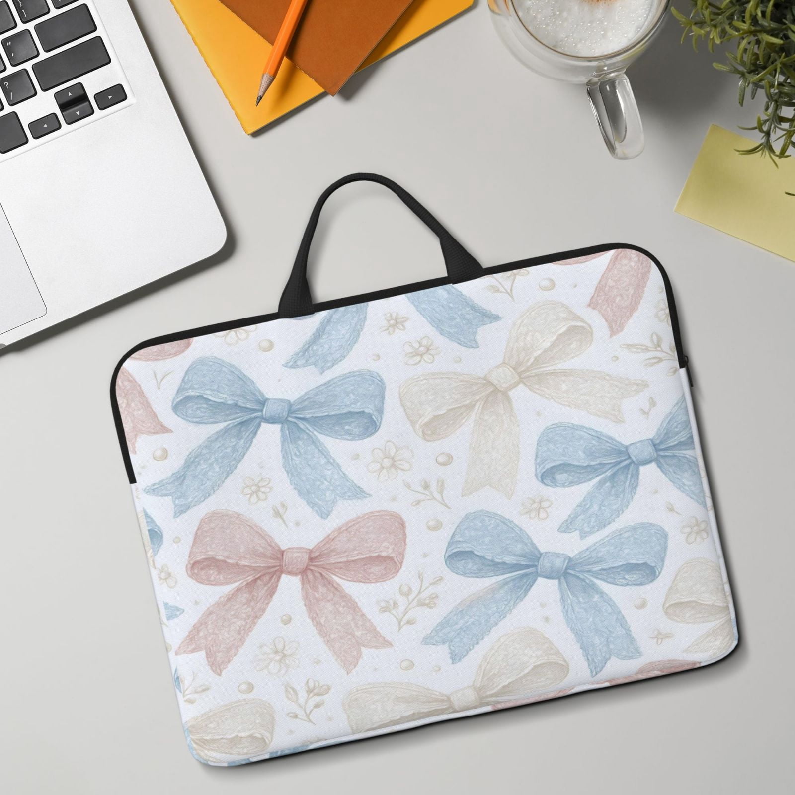 Laptop Sleeve Bag For Women Men 14inch Waterproof Durable Protective Computer Carrying Cover Handle Laptop Case Bag Romantic Vintage Lace Ribbon Bow Pattern