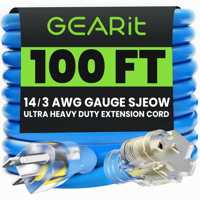 Cable de extensión GearIt Outdoor 14 AWG, 3 puntas, 100 pies, azul