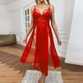 thumbnail image 5 of IROINNID Women's Nightgown Side Slit Sling Nightdress Mesh Camisole Chemise Pajamas,Red, 5 of 5