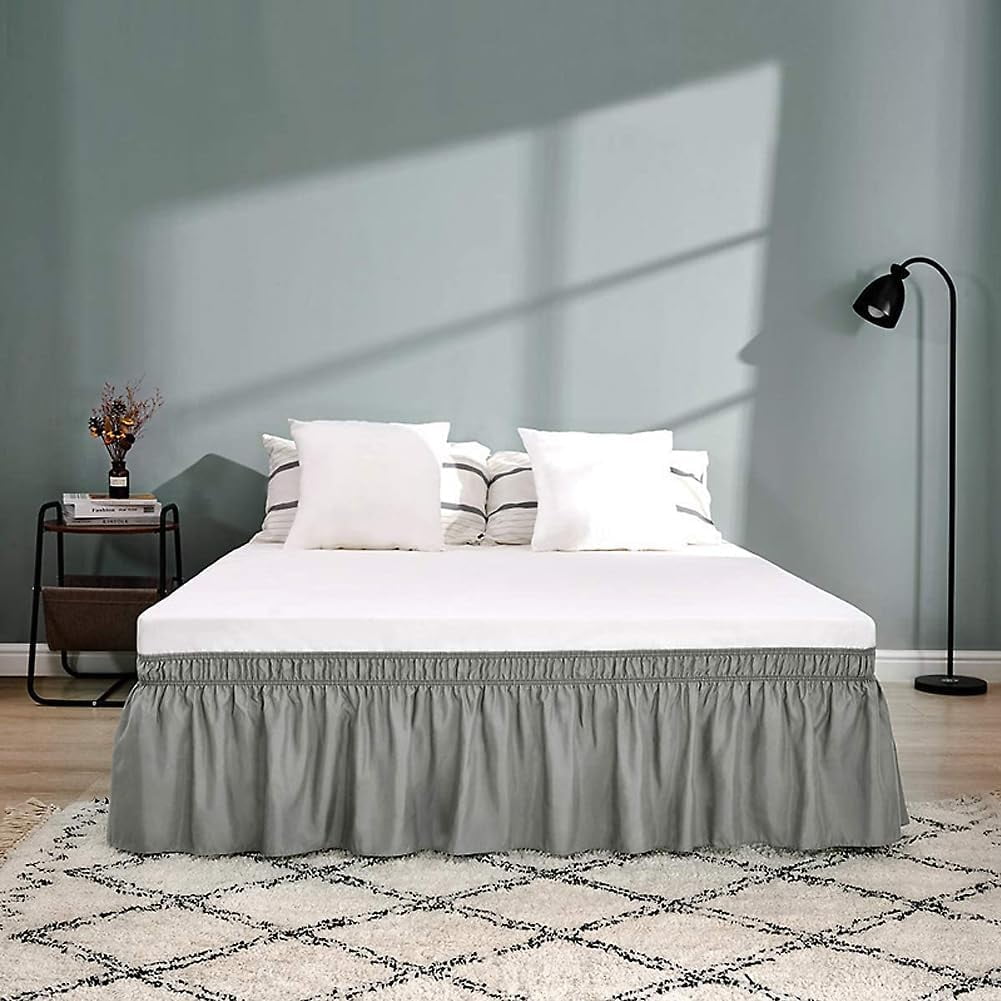 1 pc Wrap Around Bed Skirts for Queen Beds 19" Drop Bedding Queen Elastic Bed Ruffle Adjustable Easy Fit Wrinkle & Fade Resistant Machine Washable for Queen King C-King Size Beds Silver Grey