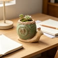 thumbnail image 4 of Cute Green Ceramic Snail Succulents Planter Pot with Drainage Hole, 3.6x2.6 in Miniature Cartoon Animal Desktop Decor Flowerpot Vase A, 4 of 6