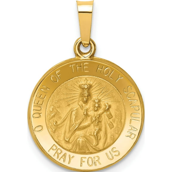 14K Yellow Gold Queen Of The Holy Scapular Reversible Medal Hollow Pendant (23 X 15.85) Made In United States xr1265