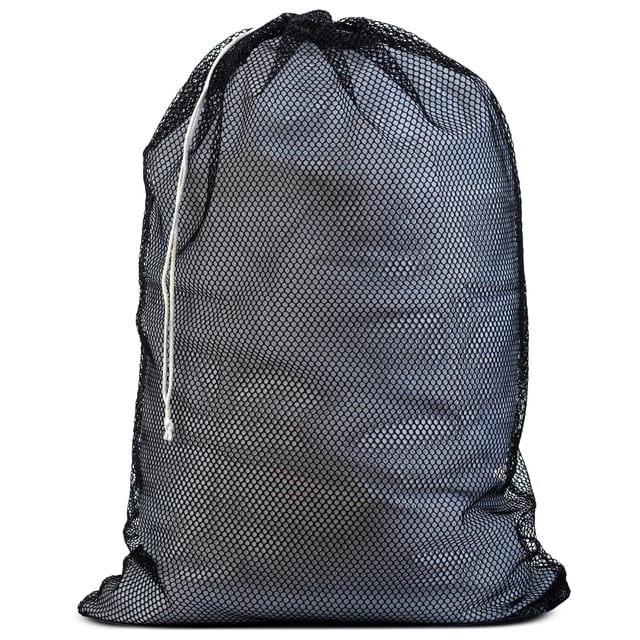 Bolsa de malla para la colada - Grande 24" x 36" - Duradera, lavable a máquina con cierre de cordón seguro - Perfecta para dormitorios universitarios, lavanderías, apartamentos (negro)
