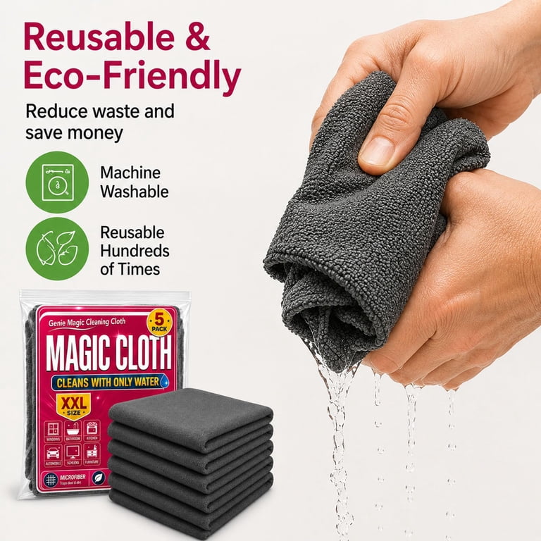 Genie Magic Cleaning Cloth 5 Pack, XXL Microfiber Cloth - Walmart.com