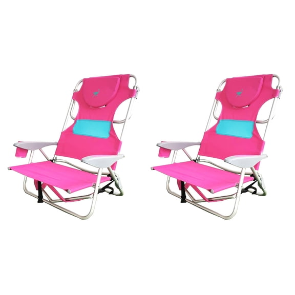 Ostrich Beach Ladies Comfort On-Your-Back Beach Chair, Pink (2 Pack)
