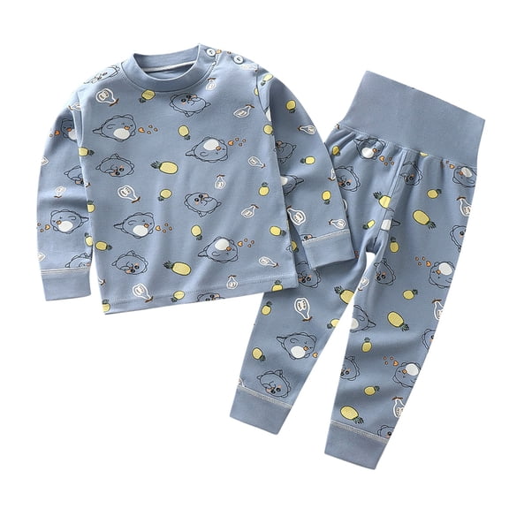 Lovzfmll Dino Print High Waist Pajama Set, Long Sleeve Round Neck Top & Relaxed Pants for Boys & Girls, Fall Sleepwear Outfits for Newborn 0-1 Year
