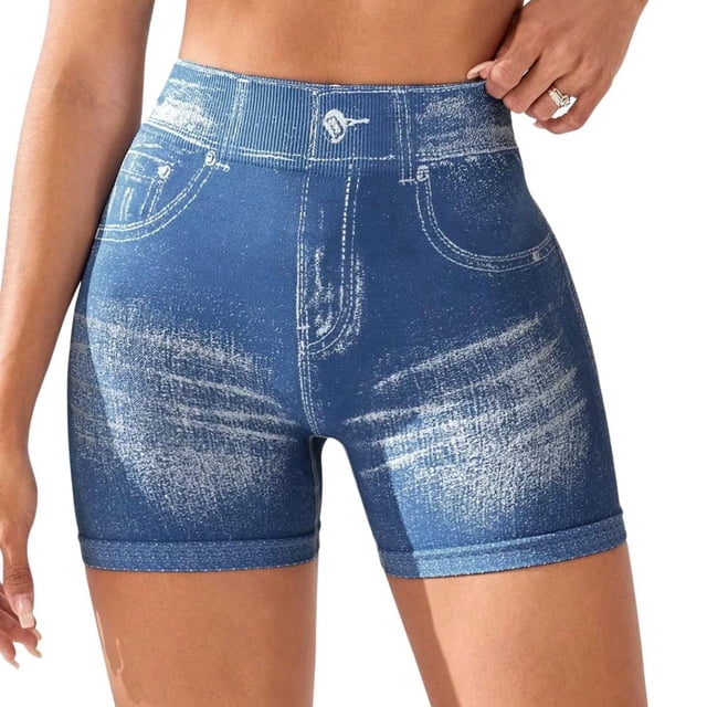 WILLBEST Pantalones Cortos de Yoga de Mezclilla Elástica para Mujer, de Cintura Alta, para Entrenamiento, Carrera, Atletismo, Fitness, Cómodos, para Uso Diario, Informales, de Verano Grande