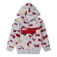 thumbnail image 5 of Boys Fire Truck Zip Hoodie - Gray Long Sleeve Fleece Jacket with Truck Print All Over Toddler Outerwear, 5T, 5 of 9