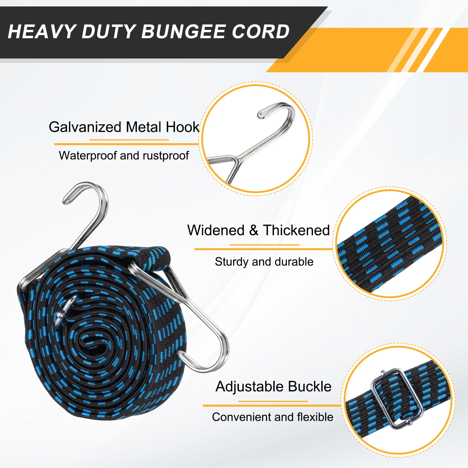 Uxcell 79" Adjustable Bungee Cords with Stainless Steel Hook, 2Pcs Heavy Duty Outdoor Elastic Bungee Strap for Securing Luggage Moving Cargo, Blue