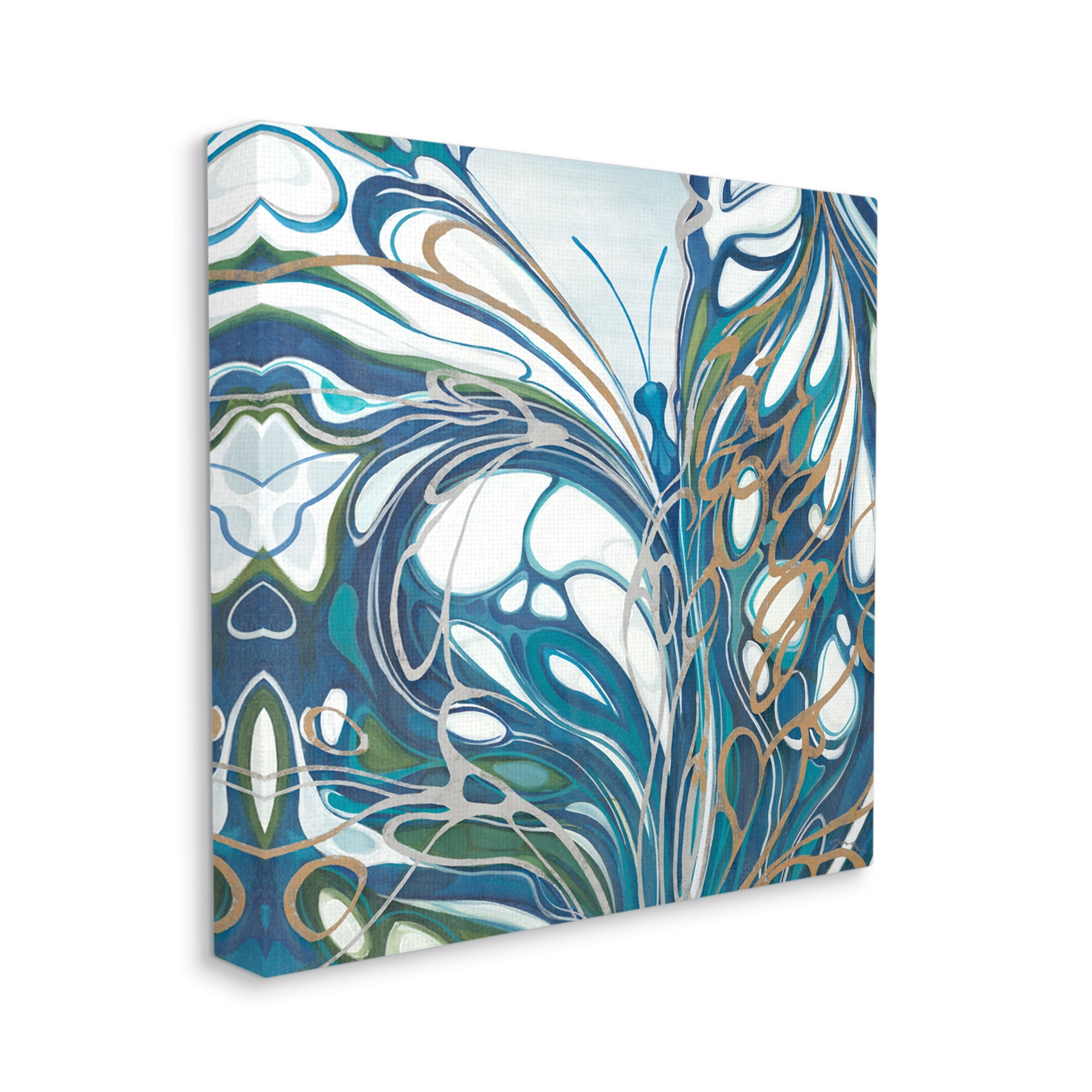 Stupell Industries Blue Abstract Butterfly Animals & Insects Painting Gallery Wrapped Canvas Print Wall Art, 30 x 30