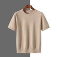 thumbnail image 2 of OGLCCG Men's Knit T-Shirts Short Sleeve Crewneck Fitted Business Shirt Casual Solid Color Comfy Textured Pullover Tees,XL,Khaki, 2 of 6