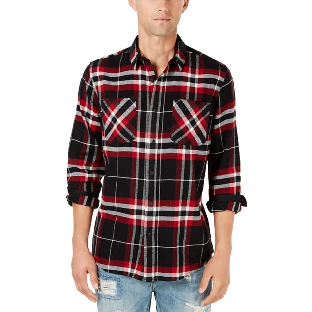 American Rag Mens Chip Plaid Flannel Button Up Shirt, Red, Small
