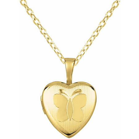 Yellow Gold-Plated Sterling Silver Heart-Shaped with Butterfly Locket