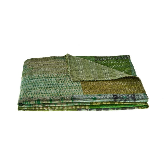 Laddha Home Designs Green and Black Handmade Throw Blanket 50" x 70"