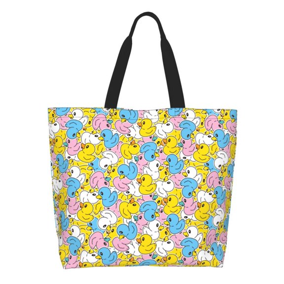Honeii Colorful Duck Print Tote Bag for Women, Foldable Tote Bag Large Shoulder Bag Top Handle Handbag for Travel, Work
