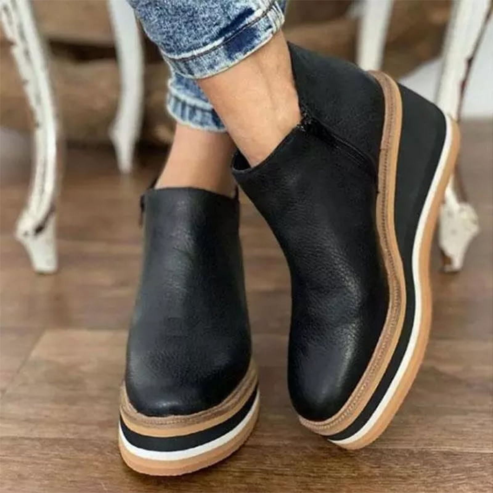 Women s Premium Solid Colors Ankle Boots Round Toe Footwear Wedges Casual - Walmart.com