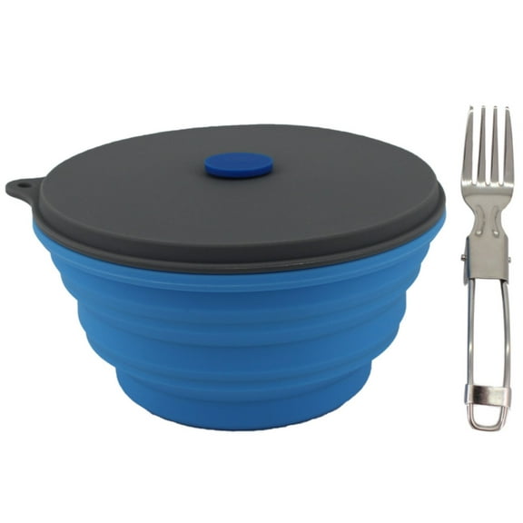 Mr. Peanut's 30oz Collapsible Silicone Camping Bowl with Lid & Foldable Fork
