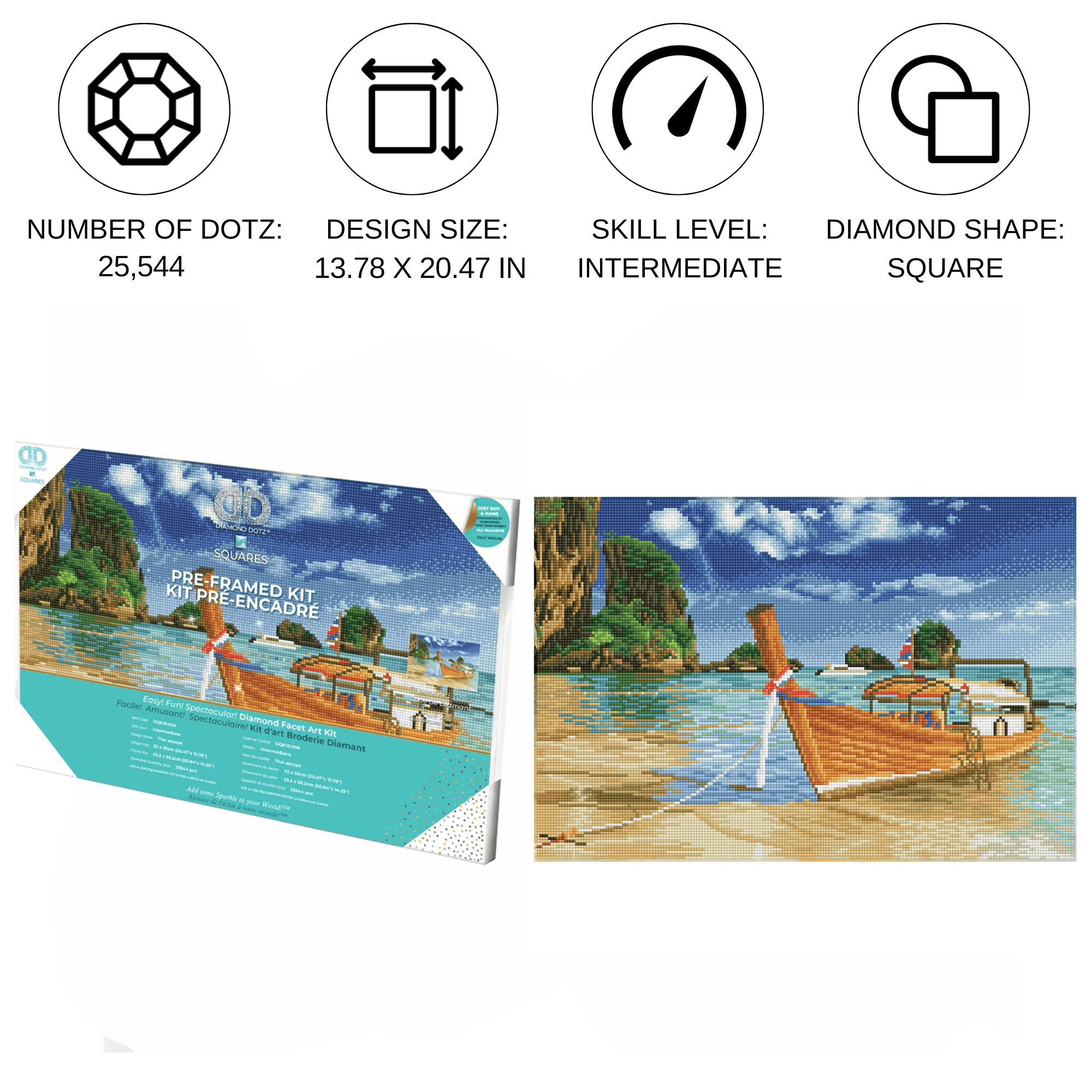 Diamond Dotz Thai escape - Pre-Framed Kit Scenery Diamond Painting Kits for Adults - Diamond Art Kits a Relaxing Creative Craft Kit with Dotz Gems 20.5"x13.8"