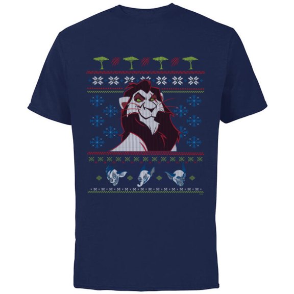 Disney Villains The Lion King Scar Ugly Christmas Sweater - Short Sleeve Cotton T-Shirt for Adults - Customized-Navy