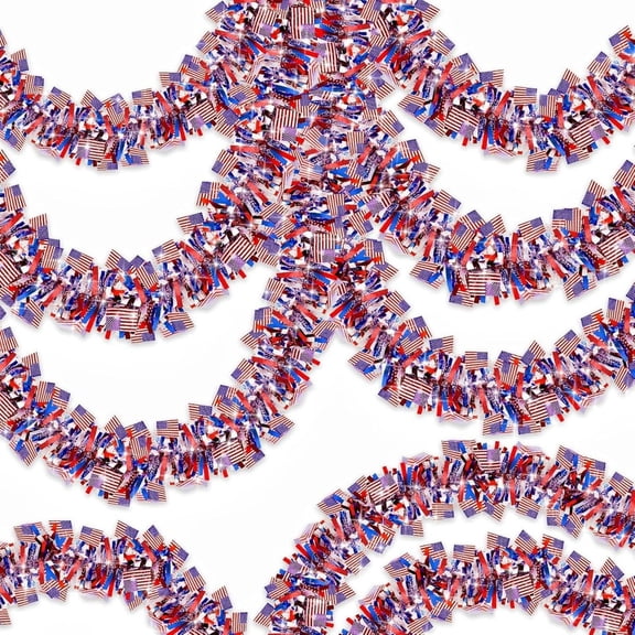 Yhmxh 4th of July Tinsel Garland Decoration, Red White Blue Star Metallic Tinsel Twist Garland, Patriotic Decor Parade Cart Shiny Tinsels for Car Bike Independence Day Memorial Day Decor