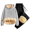 thumbnail image 3 of YOIAVAIOY Men Hoodie Tracksuit Fleece Lined Sweatshirt and Sweatpants Set Winter Warm Athletic Matching Set Fashion Casual Outfits Gray S, 3 of 4