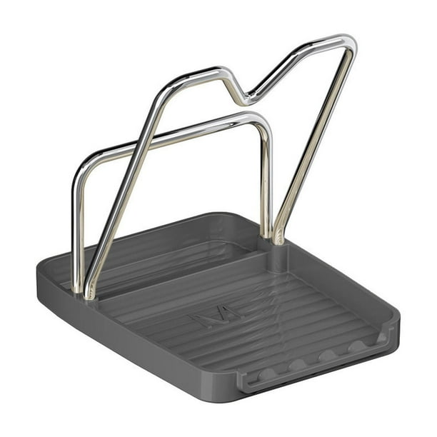 Yhmxh Estante de encimera de cocina, soporte para tapas de ollas, escurridor, organizador de tapas de ollas, soporte para tabla de cortar con bandeja de drenaje, resistente y duradero.