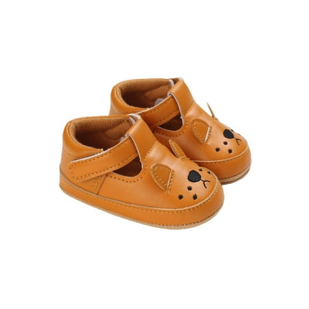 

xingqing Infant Baby Girls Boys Leather T-Strap First Walking Shoes Cartoon Animal Soft Sole Flats Pre walkers Shoes Orange Lion 6-12 Months