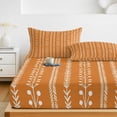 thumbnail image 6 of Queen Size Fitted Sheet Set - Vintage Bohemia 3 Piece Bedding Sets 16" Deep Pocket Fitted Sheet with 2 Pillowcases, Fall Rustic Minimalist Stripes Art Orange Brushed Microfiber Hotel Bed Sheets, 6 of 9
