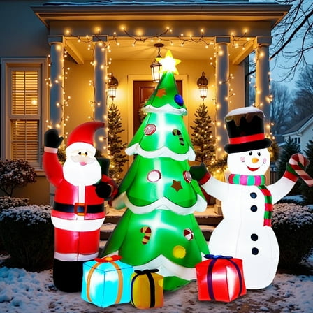 scurora 6ft Christmas Inflatable Decorations, Outdoor Santa Claus Tree Snowman Inflatable, Built-in 11 LED Light for Christmas Holiday Outdoor Yard Decorations