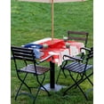 thumbnail image 4 of Fsddascl USA Flag Outdoor Tablecloth - 54x54 Inch Square Dining Table Cover, Independence Day Red Blue Star Stripes Painting Waterproof Outdoor Table Cloth with Umbrella Hole & Zipper for Patio, 4 of 7