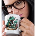 thumbnail image 2 of 3drose, Funny Cute T-rex Dinosaur Gambling and Playing Poker Cards, 15oz Two-tone Black Mug, 2 of 6