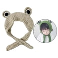 thumbnail image 3 of Dibujos Animados lindo Rana punto sombrero invierno cálido cráneo gorra Beanie Beige Zulema Sombrero de punto tejido de ojos de rana, 3 of 7