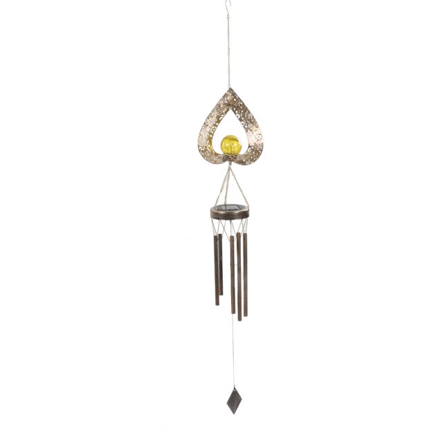 Outdoor Hanging Solar Wind Chime, Mobile Hallow Iron Art Peaceful Gift Warm LED Light Wind Chime For Patio