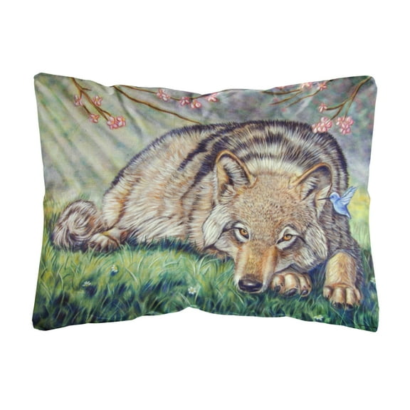 Carolines Treasures 7356PW1216 Wolf and Hummingbird Canvas Fabric Decorative Pillow, 12H x16W, multicolor