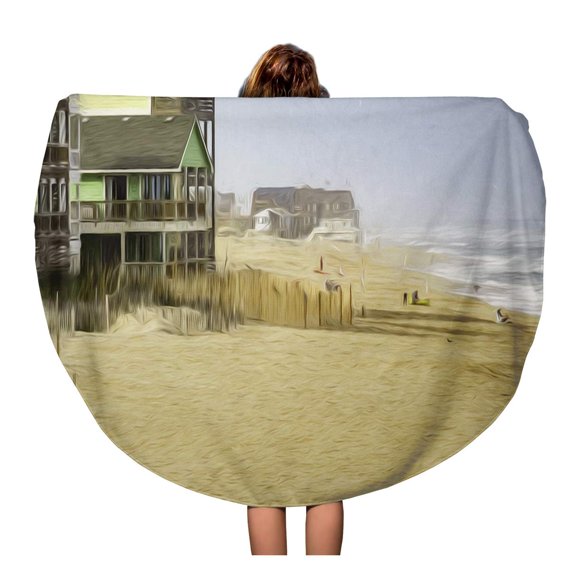 NUDECOR 60 inch Round Beach Towel Blanket Oceanside Beach at Rodanthe on Hatteras Island in The Travel Circle Circular Towels Mat Tapestry Beach Throw