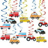 Transportation Party Hanging Swirl Decorations - 30Ct Cars Theme Happy Birthday Banner Garland for Transportation Themed Birthday Baby Shower Party Supplies