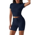thumbnail image 2 of Women'S Summer 2 Piece Outfits Skinny Shorts Tracksuit Sets Navy Blue XL, 2 of 8