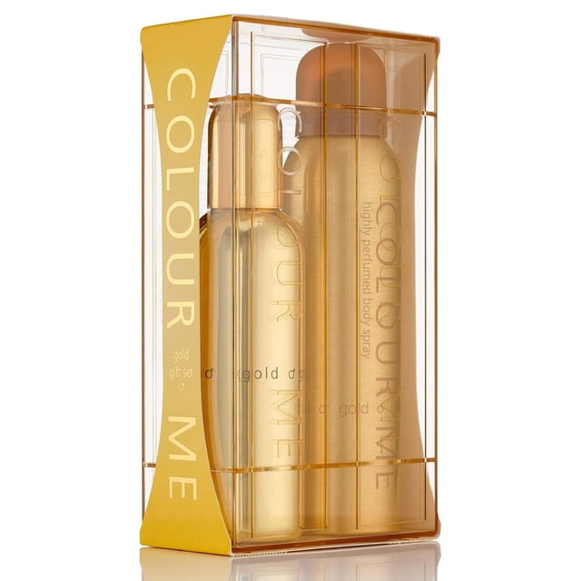 Set de Perfume Milton-Lloyd Colour Me Gold EDT de 3 oz, spray corporal de 5.1 oz Caballero 2 Pc Gift Set