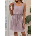 thumbnail image 4 of Women Hollow Out Textured Drawstring Mini Dress Pink  L, 4 of 5