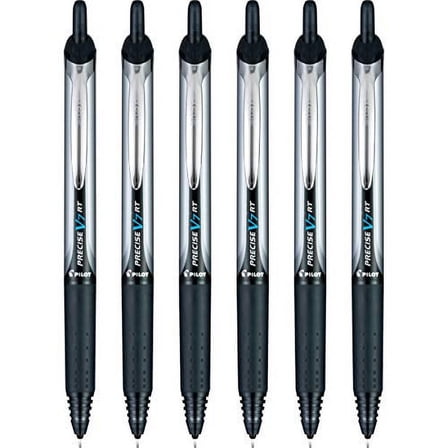 Pilot Precise V7 RT Refillable & Retractable Liquid Ink Rolling Ball Pens, Fine Point (0.7 MM), Black, 6-Pack