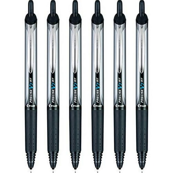 Pilot Precise V7 RT Refillable & Retractable Liquid Ink Rolling Ball Pens, Fine Point (0.7 MM), Black, 6-Pack
