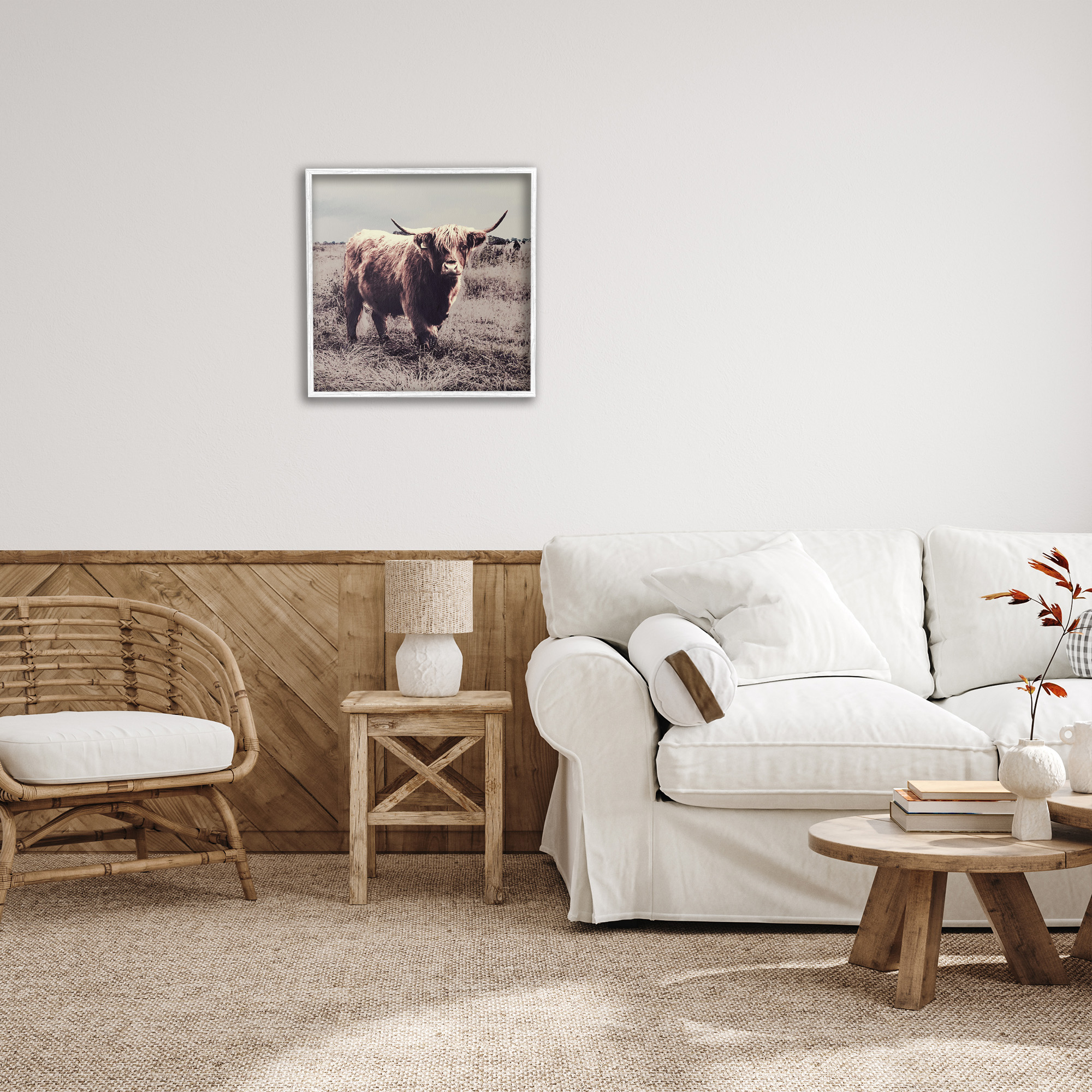 Stupell Industries Farm Cattle Rustic Vintage Styling Animals & Insects Painting White Framed Art Print Wall Art, 24 x 24
